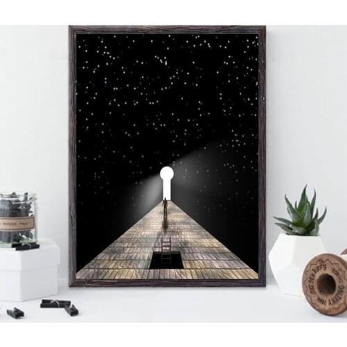 Modern Black and White Cool Man Walk Art Canvas Painting Abstract Oil Poster Star Night Wall Picture for Living Room Decoration