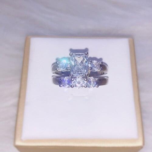 Square Zircon Couple Wedding Ring Personality Simple Female Romantic Valentines Day Gift Factory Wholesale