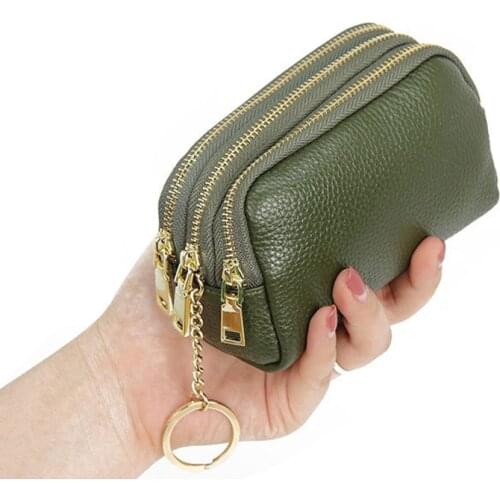 Genuine Leather Women Card Coin Key Holder Change Pouch Purse Mini Pocket Zipper Popular Small Money Bag Wallet High-capacity