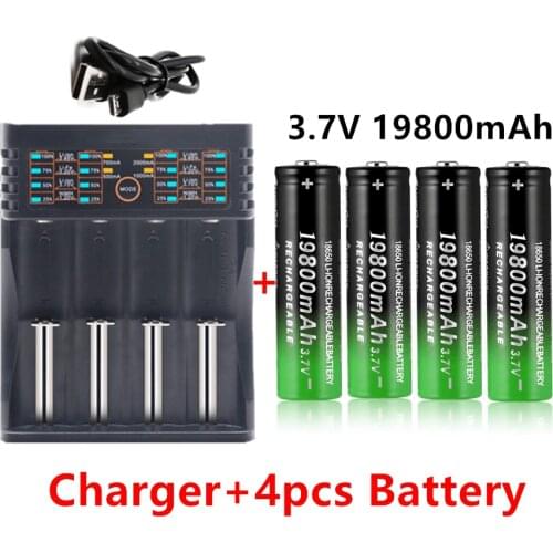 3.7V 19800 mAh 18650 Lithium Batteries Flashlight 18650 Rechargeable-Battery for Flashlight + 401 charger