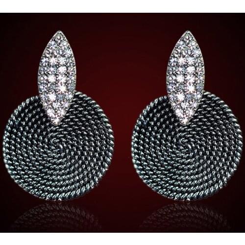 Trendy Rhinestone Crystal Large Stud Earrings Women CZ Round Circle Oversize Earring Wedding Jewelry Silver Color Simple Design