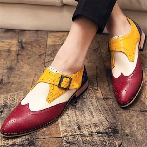 Plus Size 38-48 Brand Designer Men Dress Shoes 2021 Genuine Leather Buckle Strap Men Red Brown Business Affairs Casual Footwear