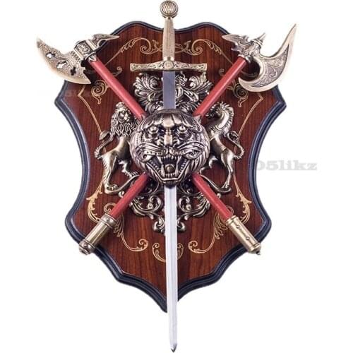 European Style Retro Old Wrought Iron Wall Hangings Medieval Shields Home Decorations Crafts Shield Modeling Wall Decorations