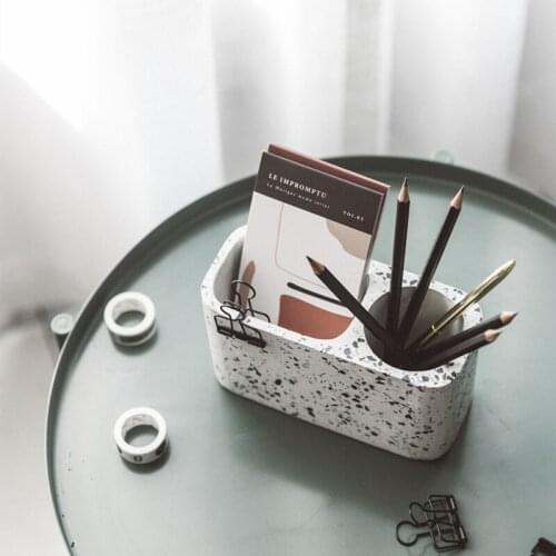 Stone Terrazzo Office Desktop Pen Holder Tabletop Organizer Flower Stand Perfect Gift