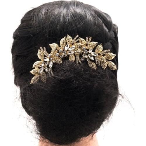New Design Rhinestone Crystals Bride Wedding Leaves Hair Side Comb Hair Jewelry Accessories XBY688GCL