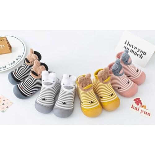Autumn Baby Toddler Stripe Duck Shoes Non-Slip Anti-Off Foot Floor Knitted Socks First Walker 4Kinds 5Size 730 KeDing