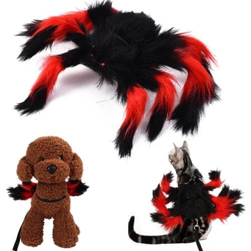 Plush Scary Spider Dog Chest Back Strap Cat Halloween Black Multicolour Style Leash Harness Set Pet Cosplay Costume Decorations