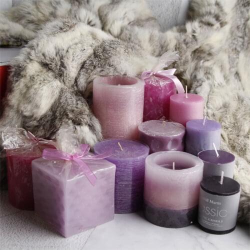 Pillar Romantic Candles Aromatherapy Handmade Purple Smokeless Candles Nordic Wedding Bougeoir Mariage Home Decor DE50LZ