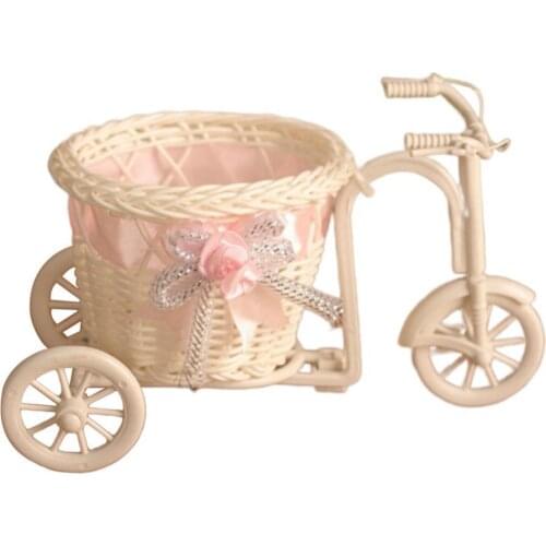 Rattan Flower Basket Vase Tricycle Bicycle Model Home Garden Wedding Party Decor