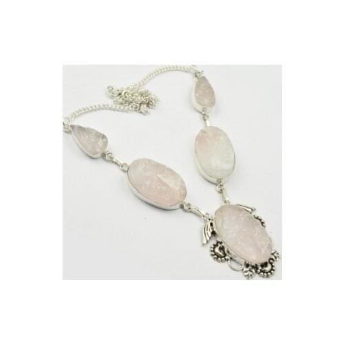 Rose Quarts Rough Necklace Silver Overlay over Copper, 49.5 cm, N2402