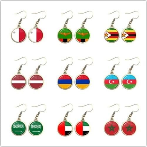 National Flag Drop Earrings Malta Zambia Zimbabwe Latvia Armenia Azerbaijan Saudi Arabia UAE Morocco Jewelry For Women Gift