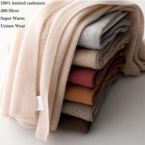 New 100% Pure Cashmere Scarf Women Knitted Winter Autumn Long Warm Wool Wrap Pashmina Shawl Neck Men Unisex Écharpe Femmes