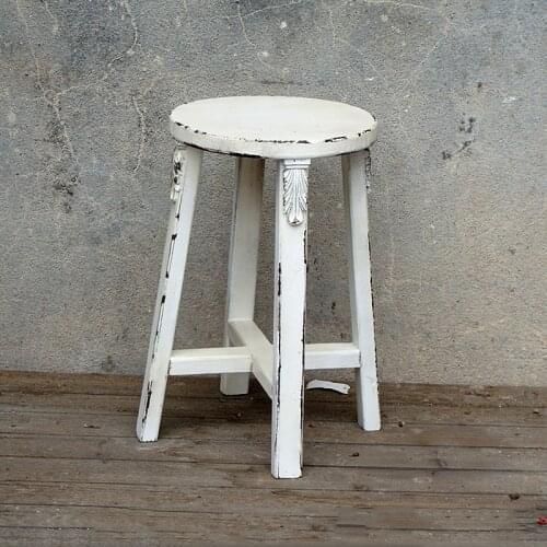 Shabby chic rustic solid wood handcraft round stool