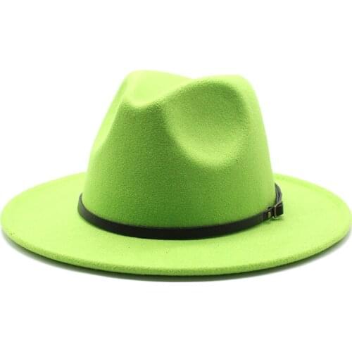 Lime green fedoras hat Panama felt hat for women jazz hat fedora hat grass green women fedoras women hats with chains