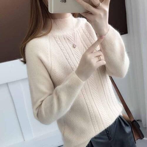 Autumn Winter 2021 New Loose Wind Half-high Turtleneck Sweater Women Long Sleeve Solid Color Pullover Womens Knitted Sweater