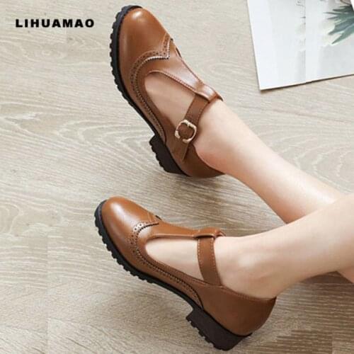 LIHUAMAO Mary jane shoes for women square heels ankle strap round toe cosplay lolita dancing party