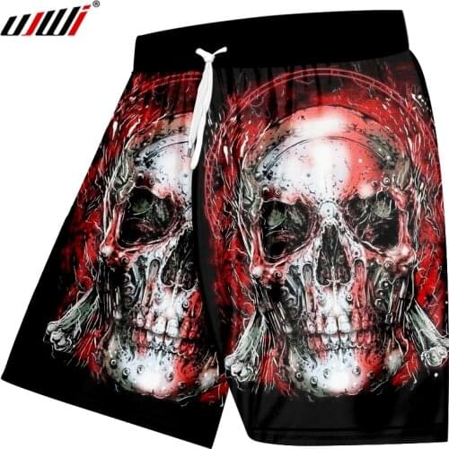 UJWI Skull Shorts Men Black Band Casual Shorts Cargo Cool 3d Printed Shorts Beach Mens Short Pants Summer 2019 New High Quality