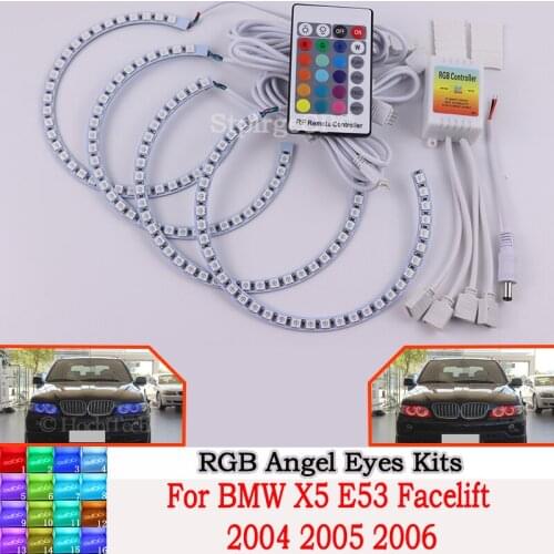 High Quality DRL Angel Eyes LED RGB CCFL SMD Headlight 4 Ring Set For BMW X5 E53 Facelift 2004 2005 2006 Car Accessories