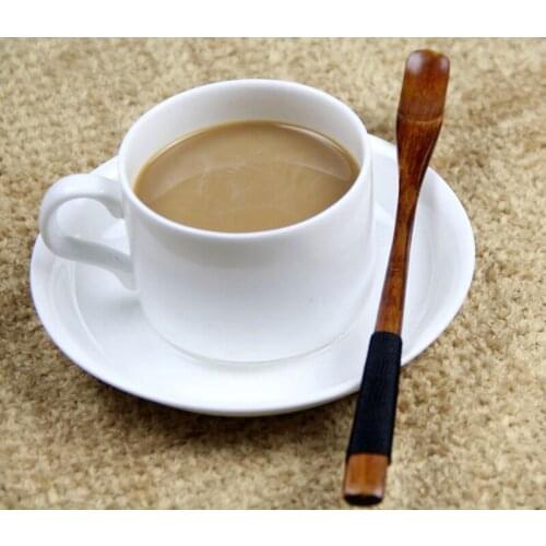 YUJIE Natural Wooden Soup Spoon Long Handle Coffee Tea Mixing Scoop Dessert Spoon Handmade Kitchen Accessories #015