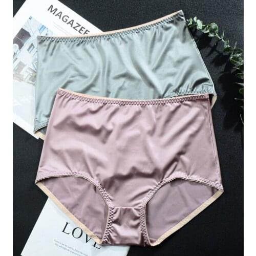Womens Satin Panties Large Sizes With High Waist Underwear Women Sexy Silky High Quality Solid Color Seamless Panties Briefs