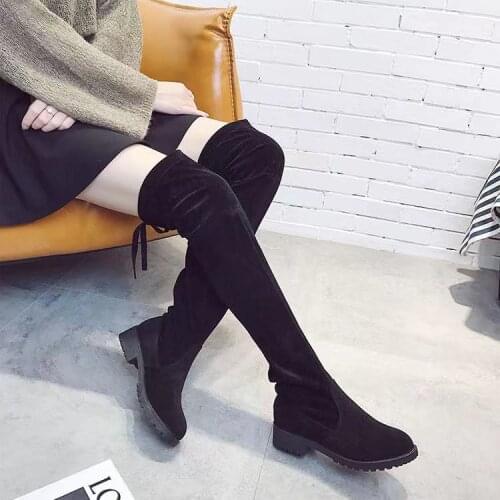 2021 Fashion Women Boots Spring Winter Over The Knee Heels Quality Suede Long Comfort Square Botines Mujer Thigh High Boots