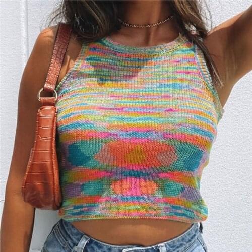 Women Casual Sexy Crop Top O Neck Sleeveless Ribbed Elastic Slim Vest for Club Streetwear Stylish Multi-color Tank Tops Female