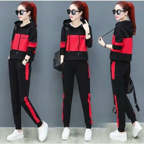 Womens Loose Korean Fashion Suit Hooded Sweater And Pants Casual Two-piece Set Woman Tracksuit