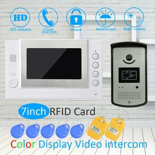 1 SET) 7 Inch Screen LCD Monitor RFID Unlock Function HD Night Vision IR Camera Video Door Phone System Doorbell Intercom