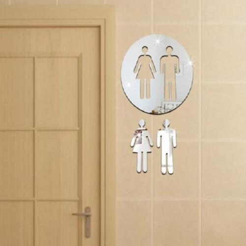 3D Acrylic Bathroom Mirror Stickers Woman&Man Toilet Sign Mirror Wall Sticker Home Hotel Washroom Door Sign Mirror Sticker