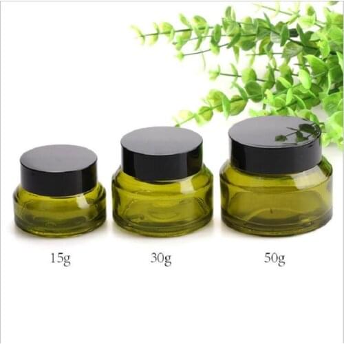 30G green glass cream jar with black lid for gel day night cream moisturizer essence skin care cosmetic packing