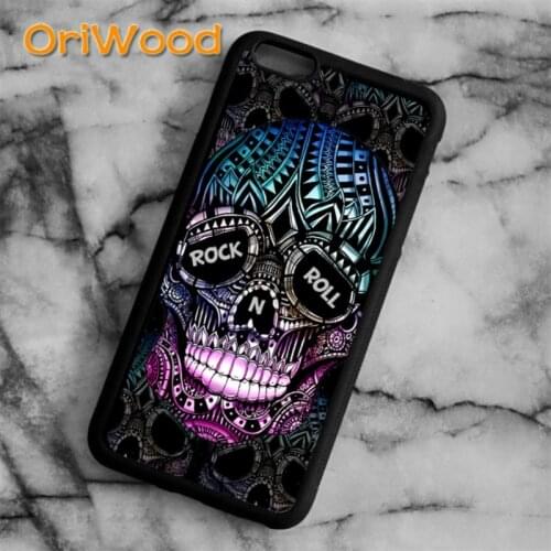 OriWood Rock and n roll sugar skull Case cover for iPhone 6s 7 8 plus X XR XS 11 12 pro max Samsung Galaxy S6 S7 S8 S9 S10 plus
