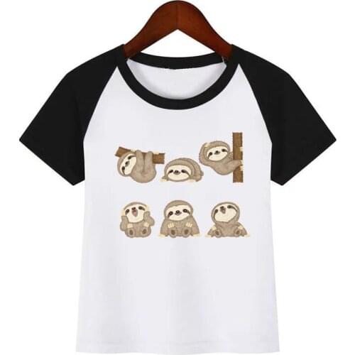 Kids Summer Tops Boys Girls Watercolor Sloth Print T-shirt Children Funny Animal Short Sleeve Baby Clothing