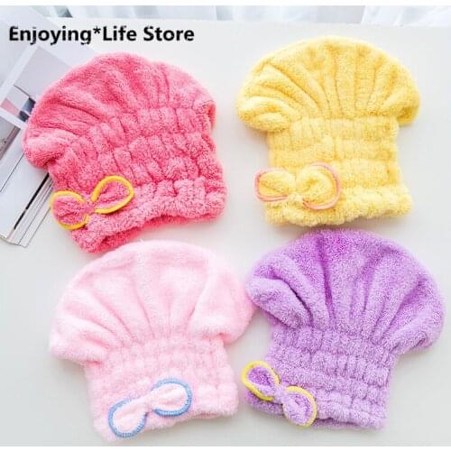 Home-absorbent Cute Shower Cap Bow Thickening Microfiber Quick-drying Hair Cap Hair Drying Towel Head Wrap