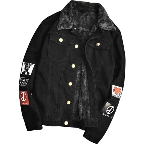 Denim Jacket Men Leisure Coat Trend of Cultivate Ones Morality Add Wool Upset Print Streetwear New Winter 2020 Fashion Trends