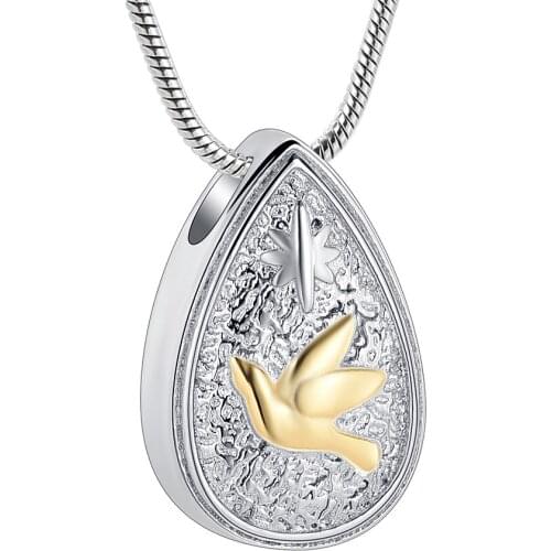 Elegant Peace Dove Teardrop Cremation Jewelry Ashes Pendant Stainless Steel Urn Necklace Human Pet Ashes Keepsake secret stash