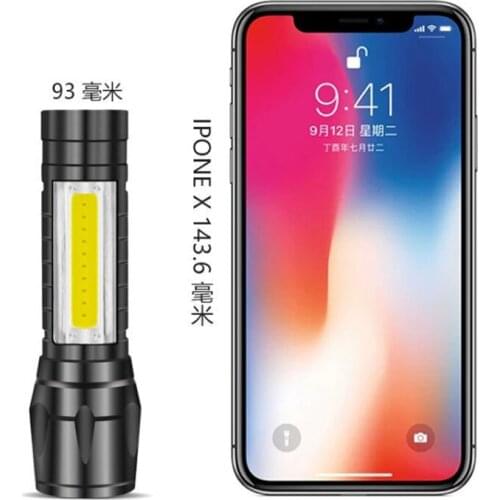 Rechargeable strong light flashlight COB+XPE dual USB telescopic focus working light small hand lamp