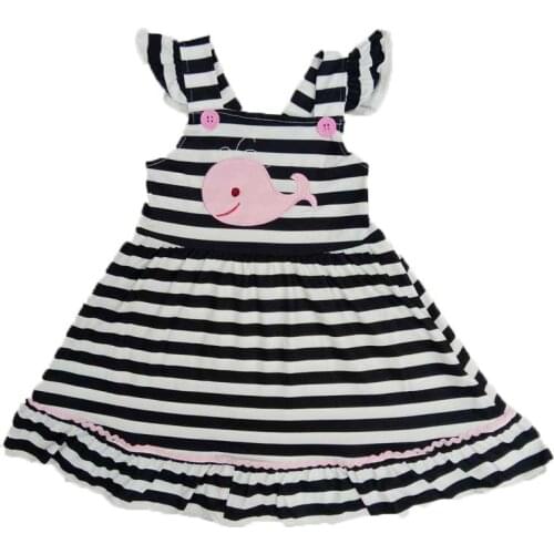 Bouqiute Baby Girls Summer Clothes Pink Shark Stripe Skirt For Toddler Girls Dresses