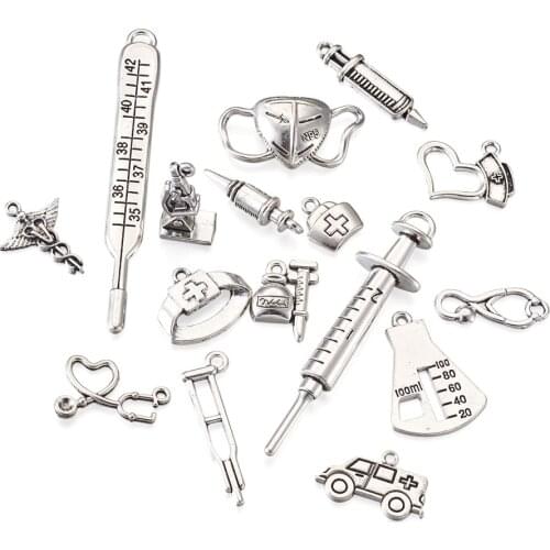 100Pcs Zinc Alloy Nurse Pendant Dangle Charms Hospital Medical Theme for DIY Bracelet Necklace Jewelry Crafts Making