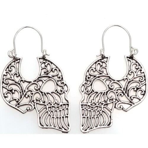 Fashion Metal Hollow Skull Big Dangle Earrings For Women Halloween Skeleton Ear Nail Punk Drop Earrings Masquerade Accessories