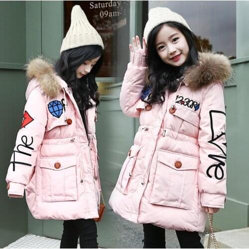 Winter Fashion Girls Down jackets/coats Big Girl Winter Coats Thick Duck Warm Jacket Children Outerwear for -30 degree jackets