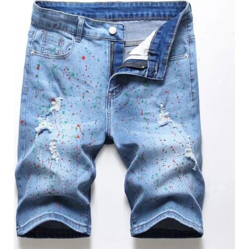 Men Fashion 2020 Pantalones Hombre Jeans Homme Ripped Light Denim Knee Length Men Jeans Straight Short Men