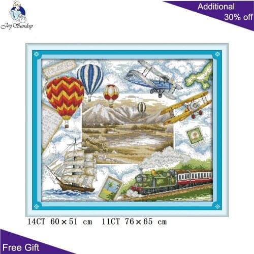 Joy Sunday Travel Round the World Home Decoration F596 14CT 11CT Counted and Stamped Travel Round the World Cross Stitch kits