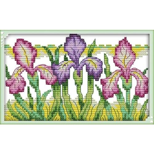 Gorgeous iris flowers cross stitch kits 14ct white 11ct print on canvas embroidery set sewing hand made crafts home decor