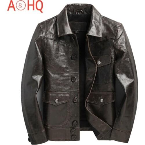 Genuine Leather Jacket Men 2021 Vintage 100% Cowhide Leather Coat Spring Autumn Mens Jackets and Coats Chaqueta Cuero Hombre