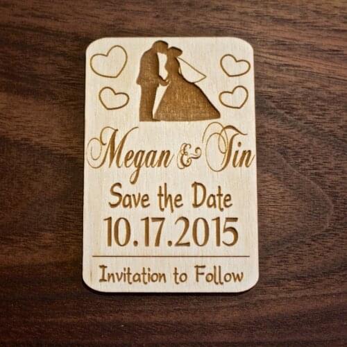 Bride and Groom Rustic Wedding Save the Date Magnets, ,Bride and Groom Silhouette, Save the Date, Laser Engraved