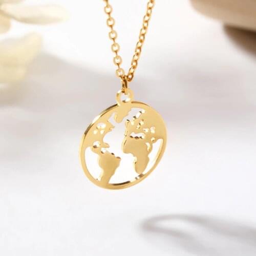 Globe World Map Necklace Stainless Steel World Necklace Women Girls Boho Jewelry Gold Chain Choker Necklaces For Birthday Gifts