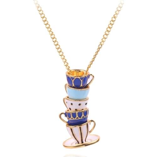 Cute Tea Cup Coffee Cup Necklaces Women String Type Fashion Stuc Cups Pendant Party Exquisite Jewelry Gifts For Best Friends