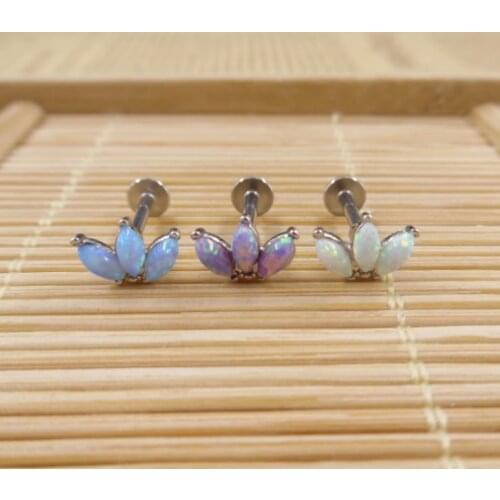 Popular Stainless steel 1pc 16G Opal Crown Labret Tragus Stud Conch daith Piercing Helix Cartilage Earring Piercing Ear Jewelry