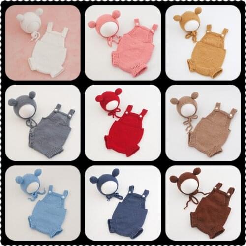 Newborn Baby Photography Props Crochet Knitted Clothes Outfits+Hat Set Fotografia Costume Studio Shooting Photo Props