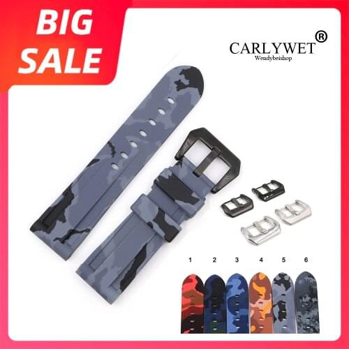 CARLYWET Watch Band 22 24mm Waterproof Silicone Rubber Replacement Camo Grey Red Watchband Loops Strap For Panerai Luminor Strap